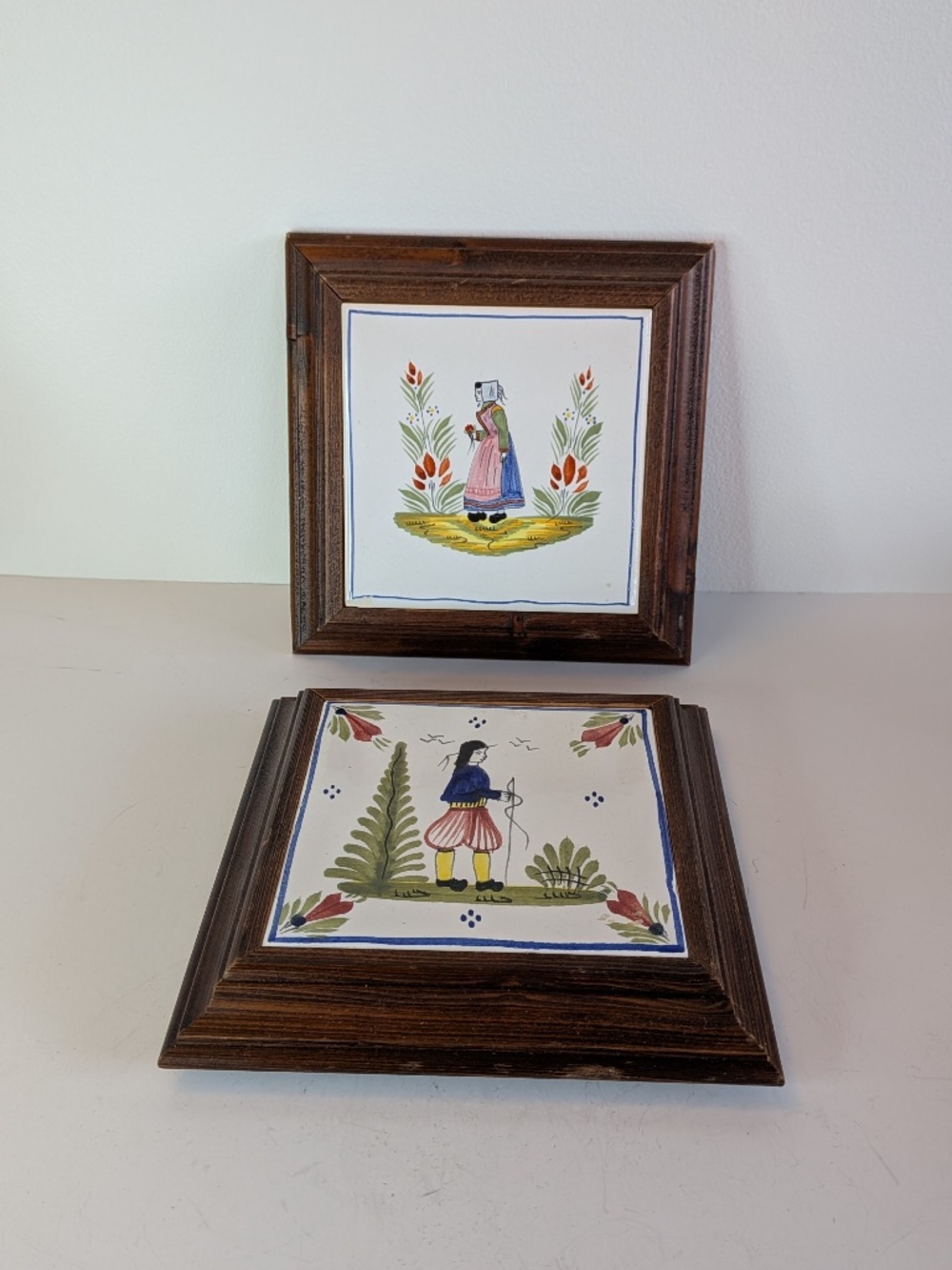 Vtg Henriot Quimper HB pottery Framed Tiles Berton Trivets Wall Hanging READ